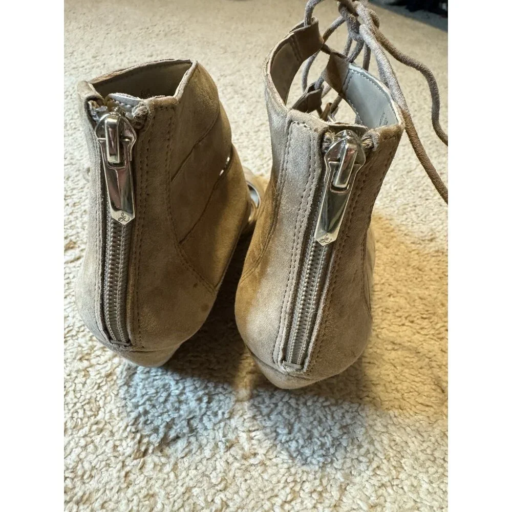 Sam Edelman Santina Neutral Suede Beige Caged Lace Wedge Womens Shoes Size 7.5